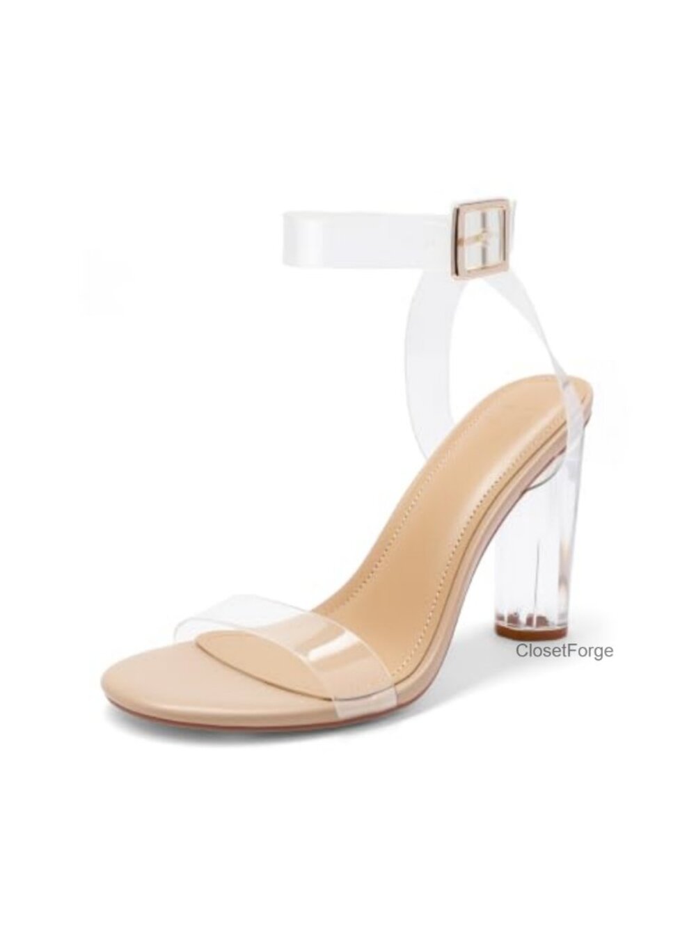 Clear Chunky Heels Women 4 Inch Block Heeled Sandals Open Toe Ankle Strap